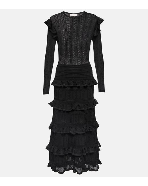 Zimmermann Black Luminosity Ruffled Midi Dress