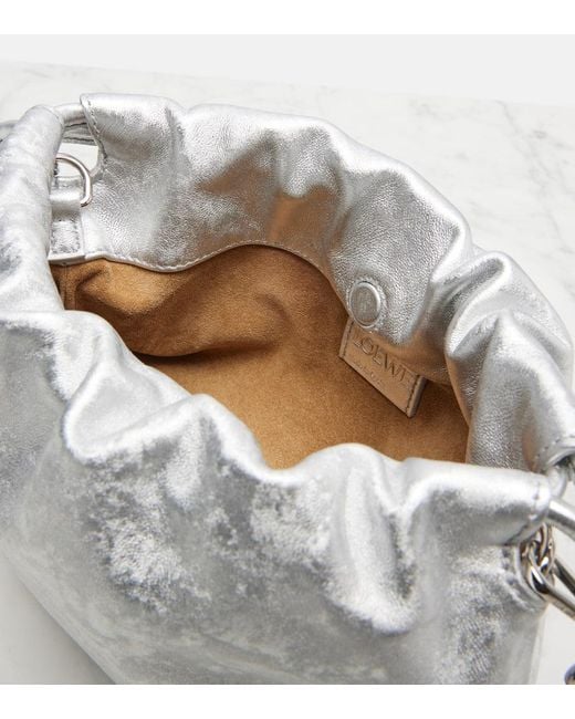 Loewe White Flamenco Mini Metallic Leather Clutch