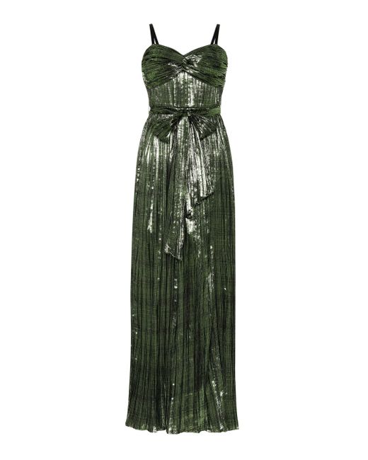 Jonathan Simkhai Green Metallic Plissé Gown