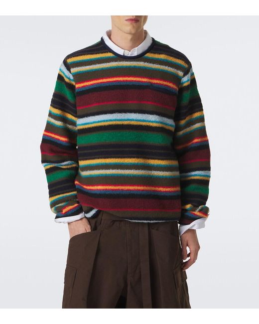 Sacai Green Striped Wool-Blend Sweater for men