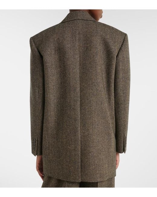 Saint Laurent Brown Herringbone Wool-Blend Blazer
