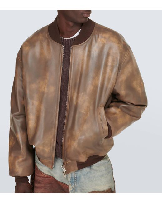 Acne Brown Leather Bomber Jacket for men