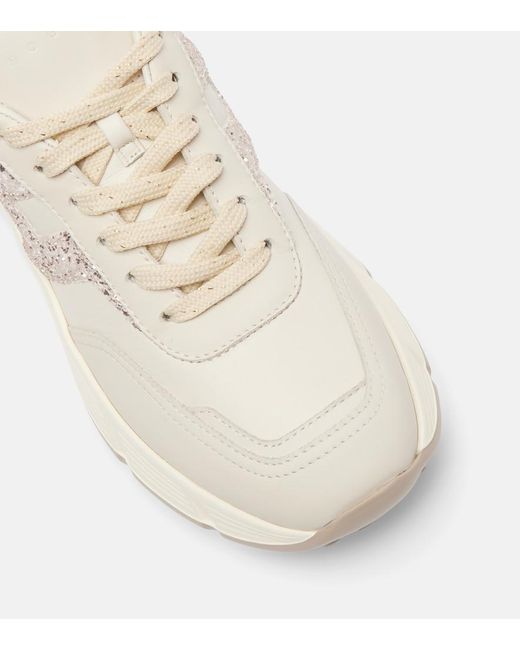 Hogan White H669 Glitter Leather Sneakers