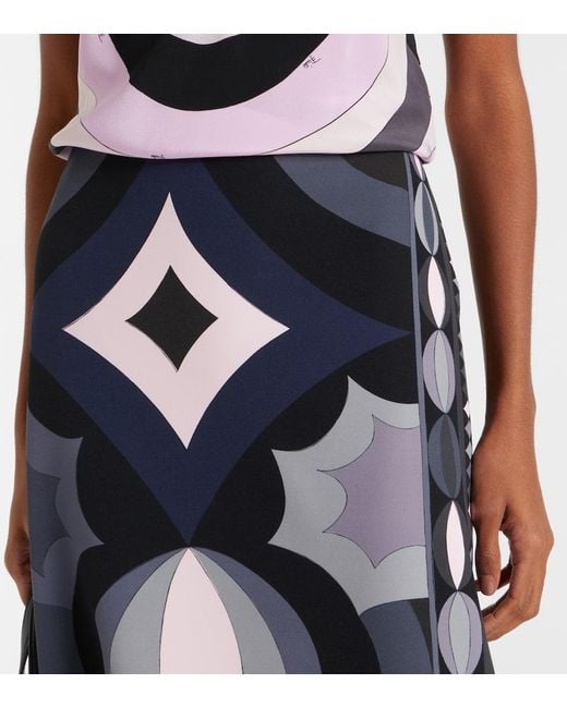 Emilio Pucci Blue Collane Silk Maxi Skirt