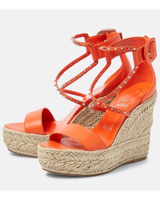 Christian Louboutin Red Chocazeppa Spikes 120 Espadrille Wedges