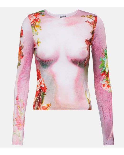 Jean Paul Gaultier Pink Printed Jersey Top