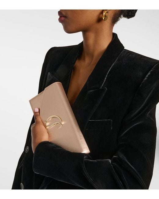 Christian Louboutin Natural Loubi54 Small Leather-Trimmed Silk Clutch