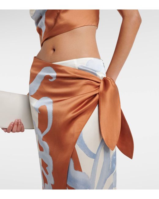 Sir. The Label Brown Sorrento Printed Silk Wrap Skirt