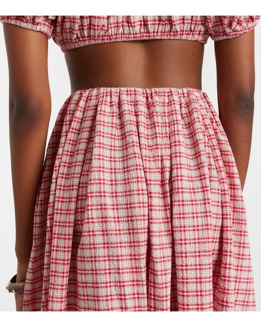 Faithfull The Brand Pink Agora Checked Cotton Midi Skirt