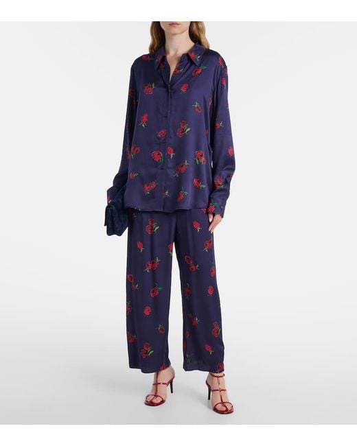 Khaite Blue Mindy Printed Twill Wide-Leg Pants