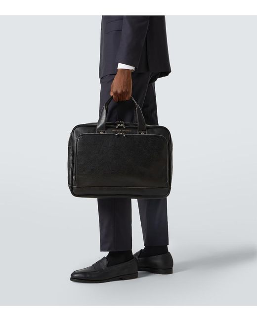 Brunello Cucinelli Black Leather Briefcase for men