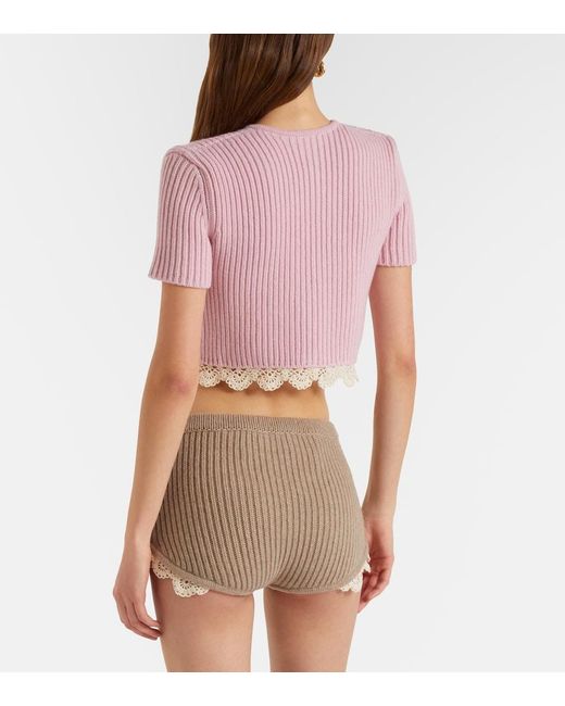 Magda Butrym Natural Crochet-Trimmed Cashmere Shorts