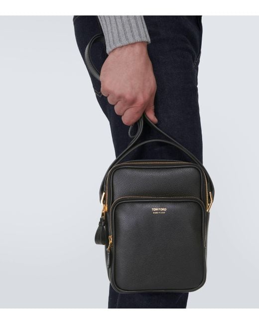 Tom Ford Black Leather Crossbody Bag for men