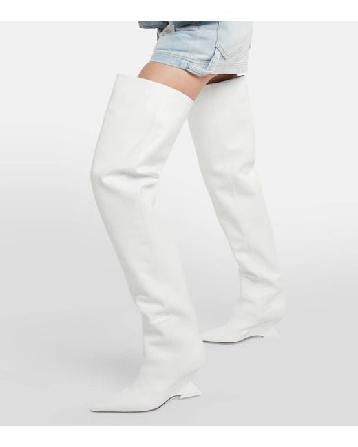 The Attico White Cheope Leather Over-The-Knee Boots