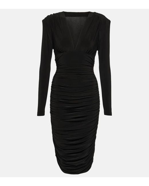 Norma Kamali Black Ruched Jersey Midi Dress
