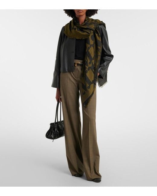 Max Mara Natural Checked Virgin Wool Wide-Leg Pants