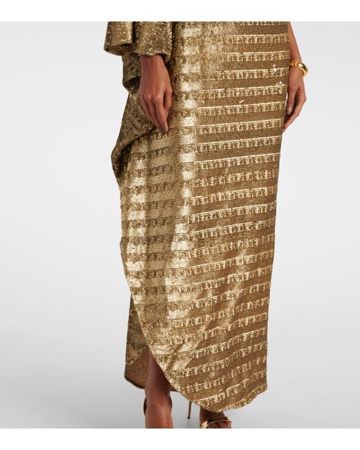 ‎Taller Marmo Natural Gilded Ubud Scarf-detail Sequined Gown