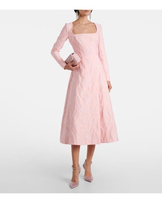 Emilia Wickstead Pink Glenda Embroidered Crepe Midi Dress