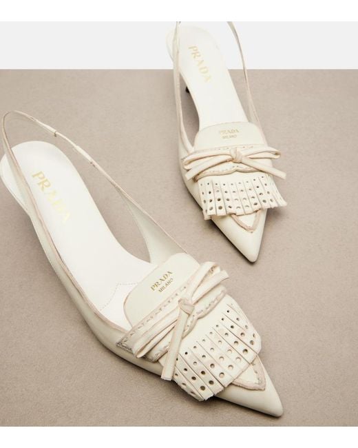Prada White Slingback-Pumps Aus Leder