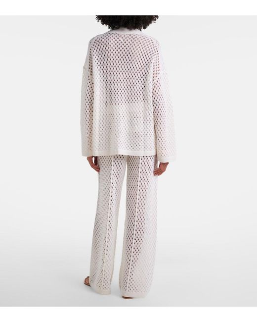 Jardin Des Orangers White Open-Knit Wool And Cashmere Wide-Leg Pants