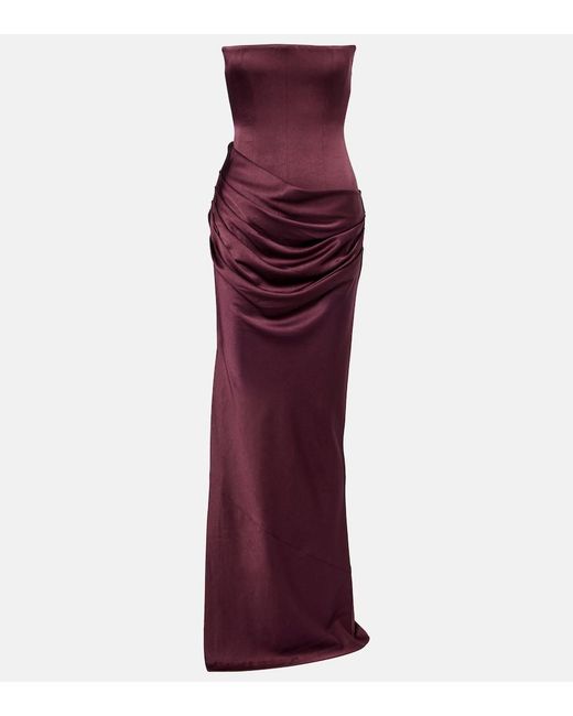 Alex Perry Purple Draped Crepe Satin Corset Gown