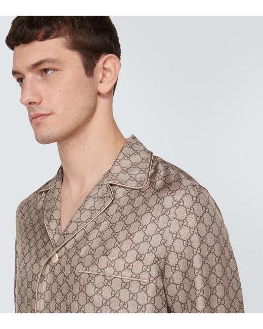Gucci Hemd Gg Aus Seide in Brown für Herren