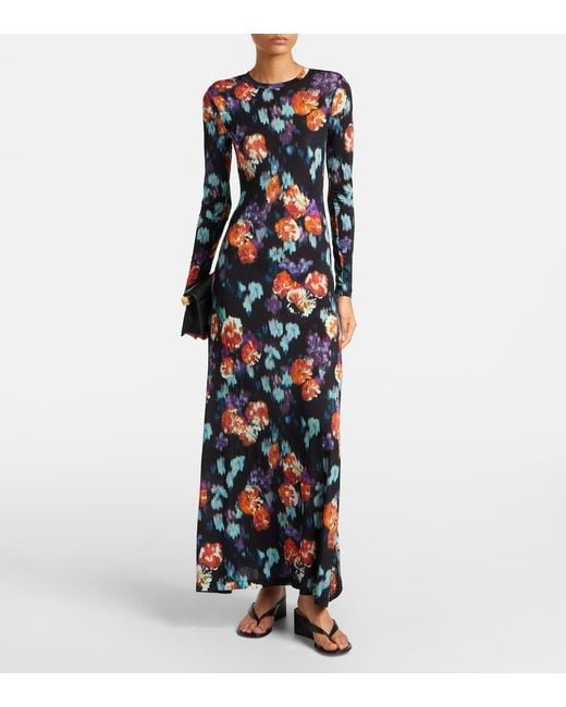 Ulla Johnson Blue Amari Printed Jersey Maxi Dress