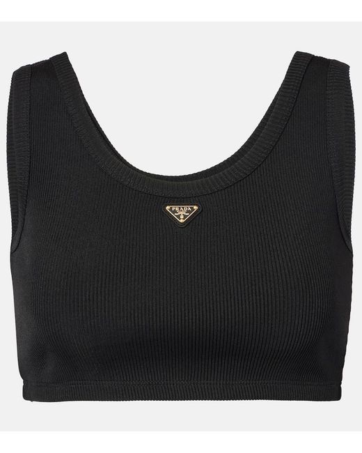 Prada Black Fitted Top With Ribbed Texture And Classic S