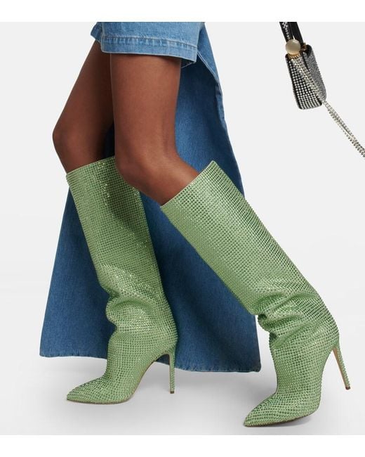 Paris Texas Green Holly Embellished Leather Knee-high Boots