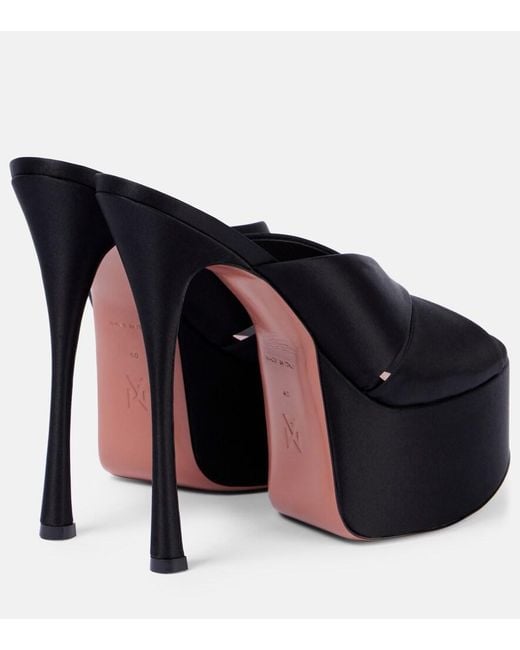 AMINA MUADDI Black Salma 155 Satin Platform Mules