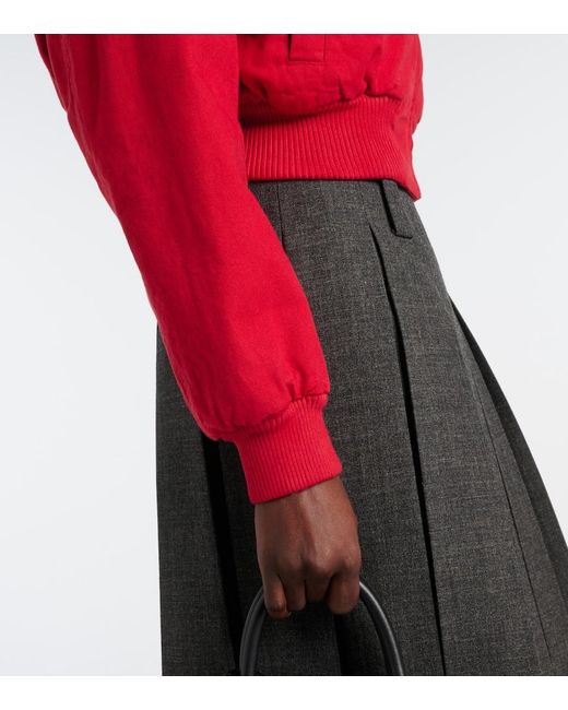 Chaqueta Bomber Cropped De Algodon Prada de color Red