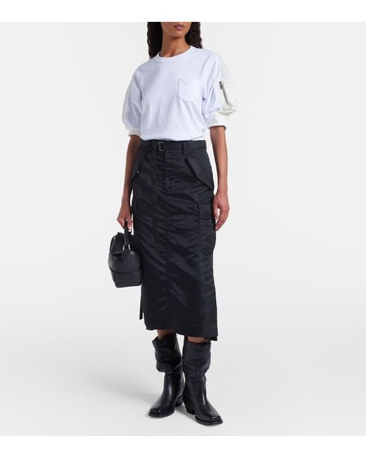 Sacai White Cotton Jersey And Twill T-Shirt