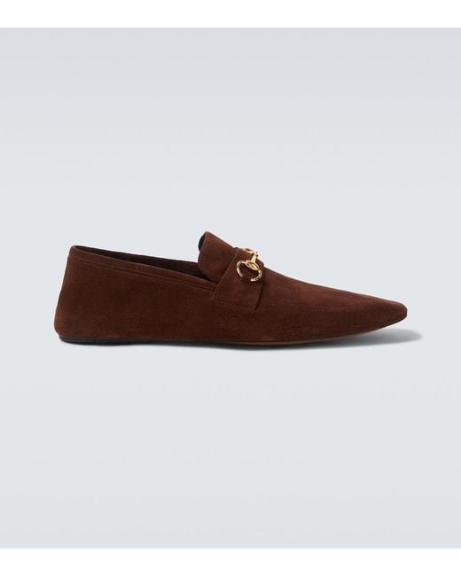 Gucci Brown Ragazzo Horsebit Suede Loafers for men
