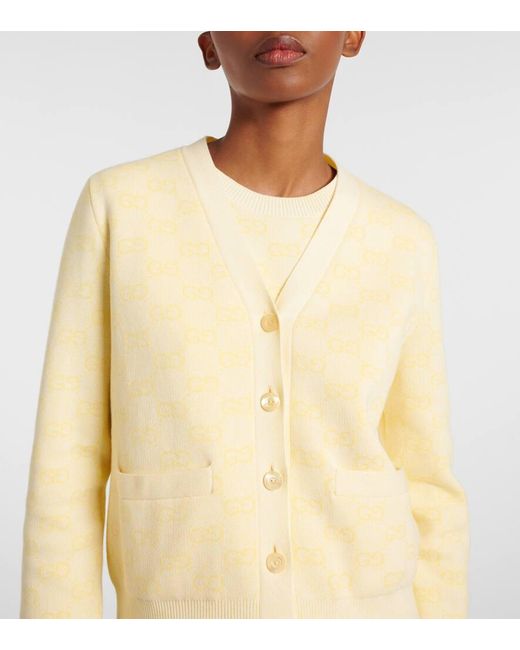 Cardigan De Algodon Con Gg En Jacquard Gucci de color Natural