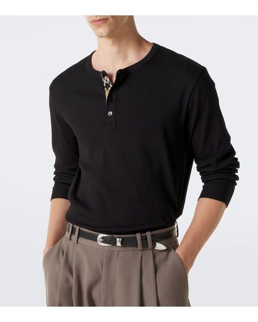 Burberry Black Cotton Henley Shirt for men
