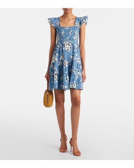 Rixo Blue Sidney Floral Cotton Minidress
