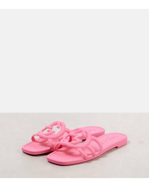 Gucci Pink Interlocking G Slide Sandal, Rubber