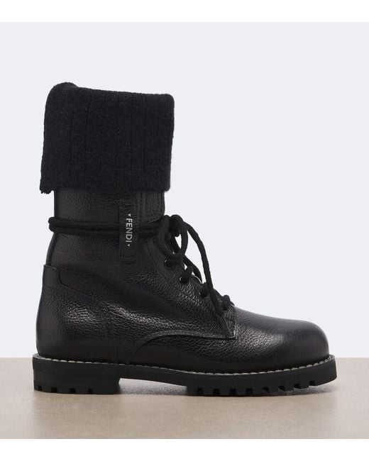 Fendi Black Wool-Lined Leather Combat Boots