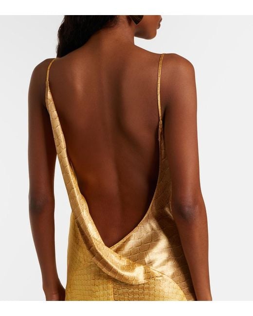 Roberto Cavalli Metallic Snake-Print Silk Gown
