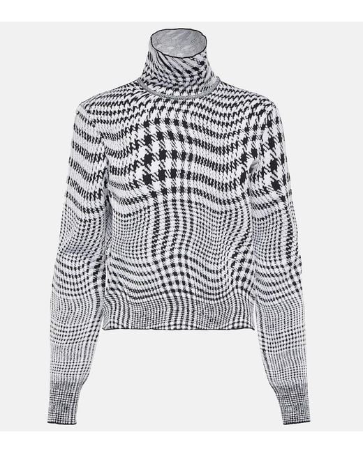 Burberry White Houndstooth Wool-Blend Turtleneck Sweater