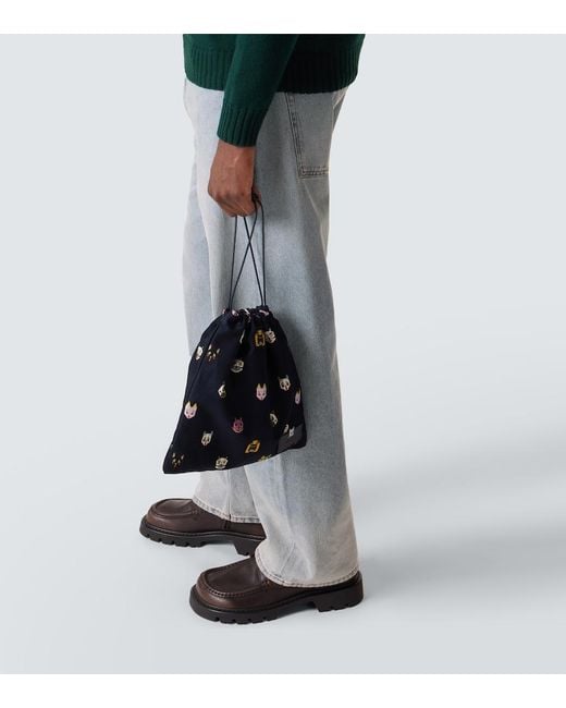 Loewe Blue X Louis Wain Leather-Trimmed Cotton Pouch for men