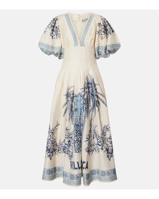 ALÉMAIS White Villa Romantica Linen-Blend Midi Dress