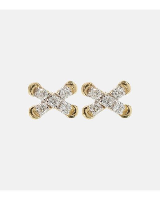 Orecchini Diamond Cross Stitch in oro 14kt con diamanti di STONE AND STRAND in Metallic