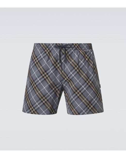Burberry Gray Check Swim Trunks for men
