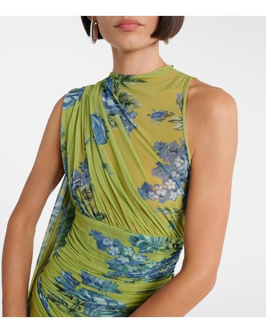 Magda Butrym Green Draped Floral Semi-Sheer Minidress