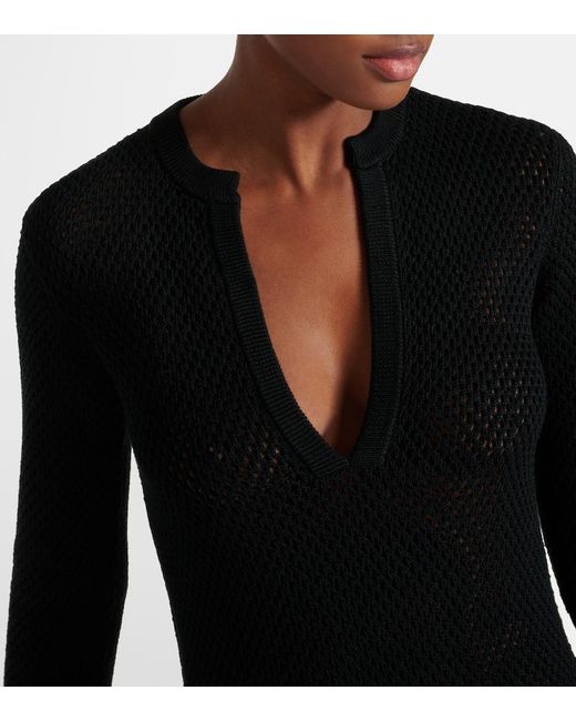 Nili Lotan Black Zera Open-Knit Cotton Maxi Dress