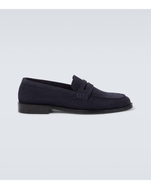 Manolo Blahnik Blue Perry Suede Penny Loafers for men
