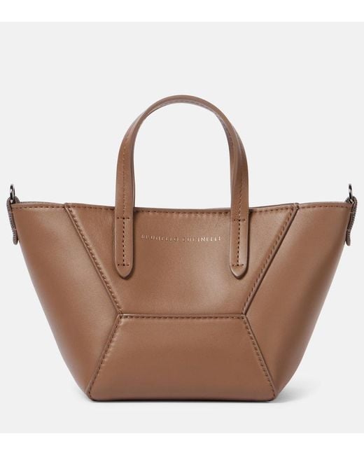 Brunello Cucinelli Brown Duo Small Leather Tote Bag