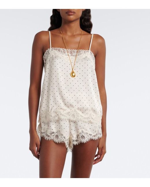 Faithfull The Brand White Marisol Lace-Trimmed Polka-Dot Satin Camisole