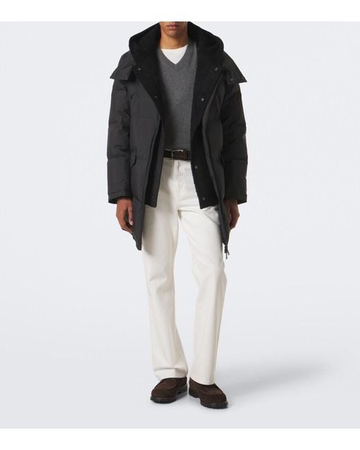 Yves Salomon Blue Shearling-Trimmed Down Coat for men